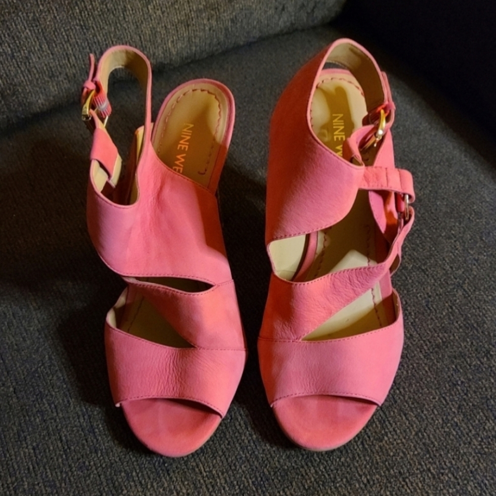 Nine West Pink Lezetta Open Toe Heels, Size 8